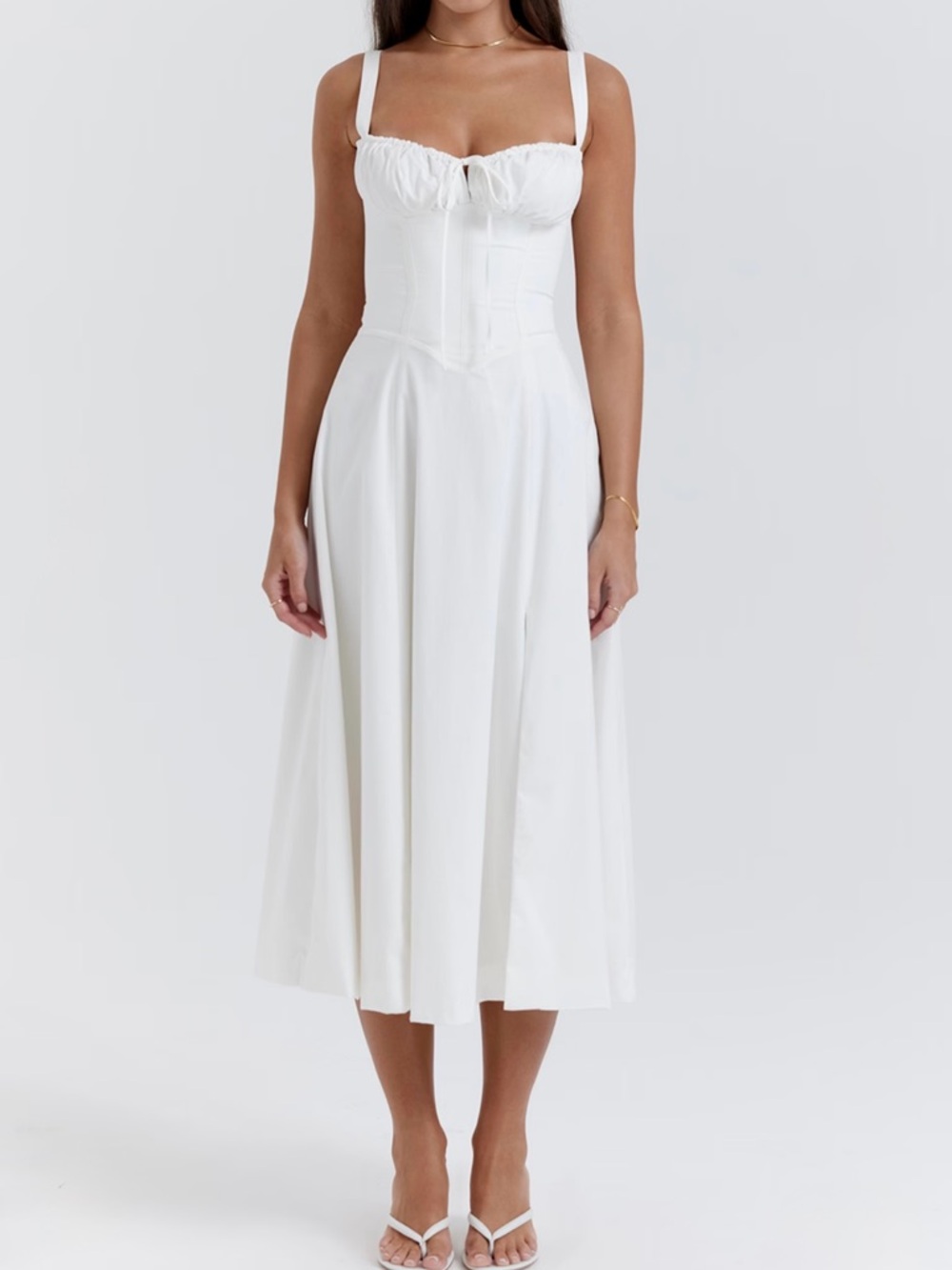 House of CB White Strap Midi Dress with Corset Detail